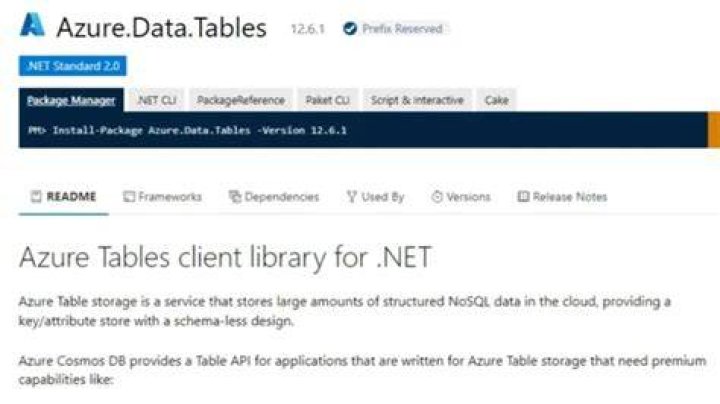 Azure Tables client library for .NET